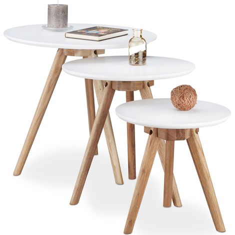 Relaxdays Tavolini da Salotto, in Legno, Soggiorno, Design Scandinavo, Divano, Caffè, Moderno, Bianco Tonalità Naturale