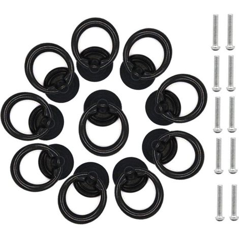 Set di 10 maniglie per mobili in metallo nero con viti, anello a foro singolo per armadi, cassetti e comò -Crezuo