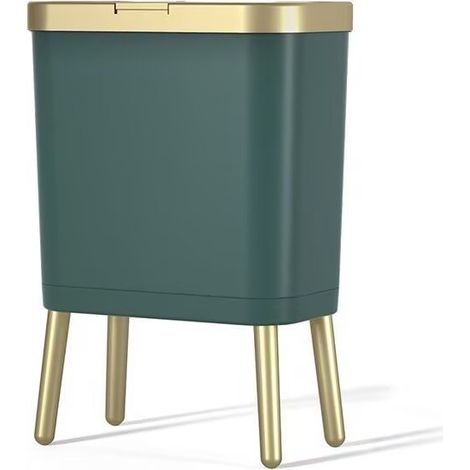 Poubelle haut pied grande capacité,15L, couvercle poussoir, design élégant, assemblage facile,(Noir,Vert) (1/2)
