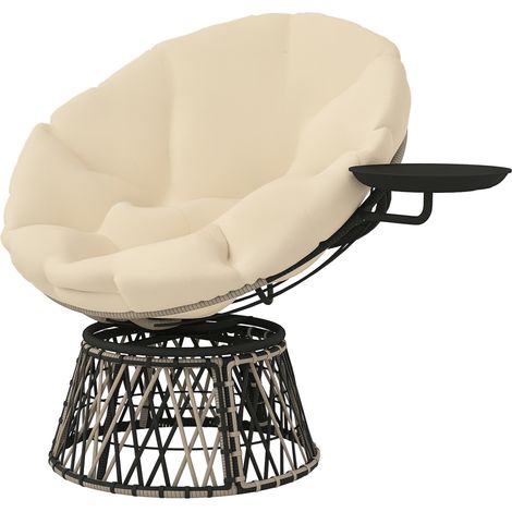 Fauteuil papa-san en rotin, fauteuil-panier pivotant à 360° avec coussin, diamètre 90 cm, forme ronde, couleur beige
