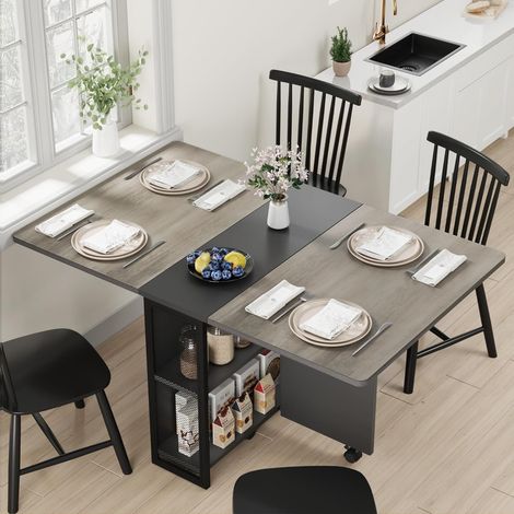 Table de repas pliante à grille métallique en fer et PB, plateau rabattable gris caro + corps gris métal, dimensions 1270x800x750 mm (1/5)