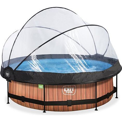 EXIT Wood Pool 10ft x 30in with Filter Pump and Dome – Brown