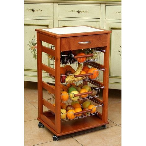Carrello Cucina Portafrutta con Cassetto Portaoggetti CILIEGIO (1/2)