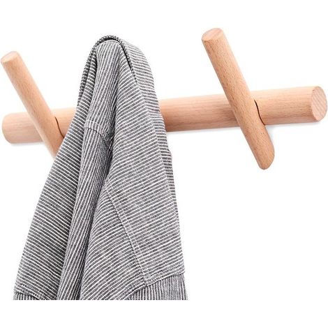 3 Haken Wandgarderobe aus Buchenholz mit dekorativer Wandhalterung für Mäntel, Hüte und Taschen im Flur, Schlafzimmer und Badezimmer (1/5)
