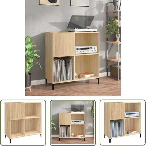 The Living Store Armoire à disques chêne sonoma 84,5x38x89 cm bois d'ingénierie - Meuble À Disques - Armoire Vinyle - Rangement Disque - Étagère Musique - Meuble Audio (1/5)