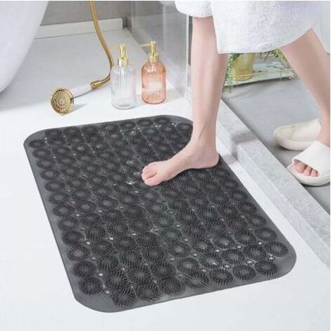 Tapis de douche antidérapant 40 x 60 cm, rond, en PVC, avec trous de drainage et ventouses, sans BPA ni latex, lavable en machine. (1/4)