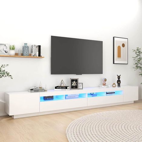 Meuble TV avec lumières LED pour Salon - Armoire TV Blanc 300x35x40 cm BV587423 - BonneVie (1/5)