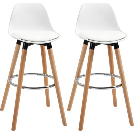 Set de 2 taburetes de bar blancos con respaldo y reposapiés 38,5x42,5x91 cm (1/5)