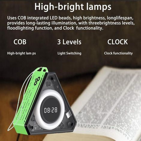 Veilleuse portable rechargeable USB, lampe de lecture LED pour bureau, veilleuse tactile pour chambres de salles d'étude (vert avec horloge) (1/4)