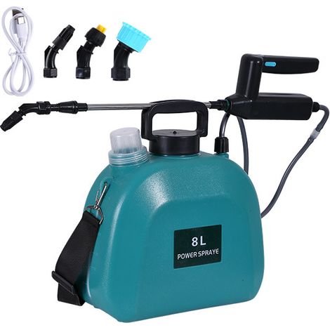 Pulvérisateur Électrique Portable 8L Rechargeable USB, Bleu Foncé, Pulvérisateur à Pression Puissante avec 3 Buses et Lance Télescopique pour Désherbage, Jardin et Entretien des Plantes (1/5)