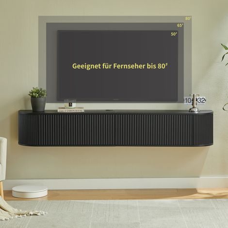 Meuble TV mural flottant 180 cm avec grand rangement et passage de câbles, adapté pour TV 50-80 pouces, design moderne (1/5)