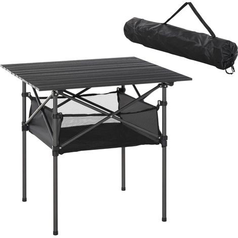 Table de pique-nique pliante pour le camping, peu encombrante et enroulable avec sac de transport, noire 70 x 70 x 69 cm