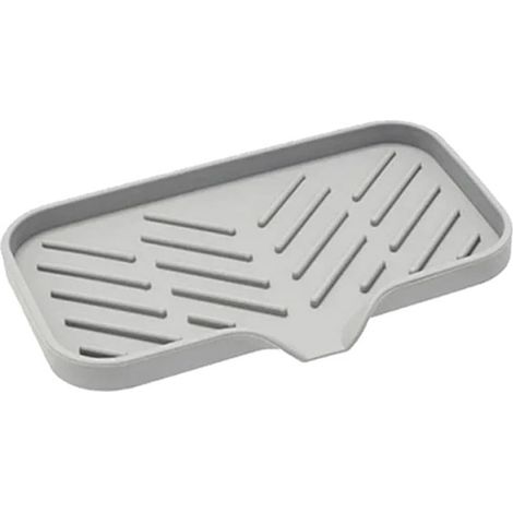 Plateau d'évier en silicone avec drain Support de rangement pour savon et éponge pour comptoir de cuisine (gris L) (1/5)