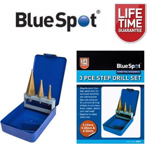 BlueSpot 3-Piece Titanium Coated Step Drill Bit Set (4-32mm) with B/S20504 (1/3)