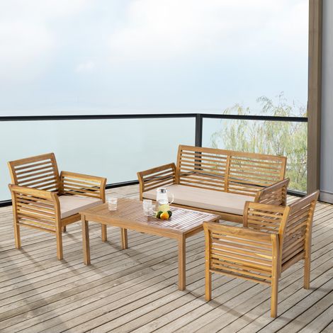 Conjunto de muebles de jardín Candela 4 piezas acacia - Efecto Madera/Beige [casa.pro]