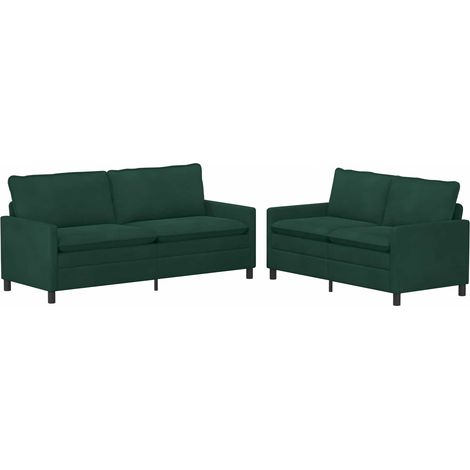 vidaXL Juego de Sofá 2 uds. Verde oscuro Terciopelo (1/2)
