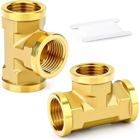 2 pièces raccord en T à 3 voies en laiton 1/2" femelle filetage BSP adaptateur union raccord en T pour tuyau d'arrosage (1/5)