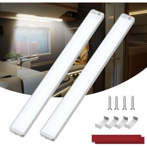 Éclairage LED 12V 228, 2 barres lumineuses LED 10W, 2000 lumens avec interrupteur marche/arrêt, 6000K, 12V, pour camping-car, camion, bateau. (1/4)