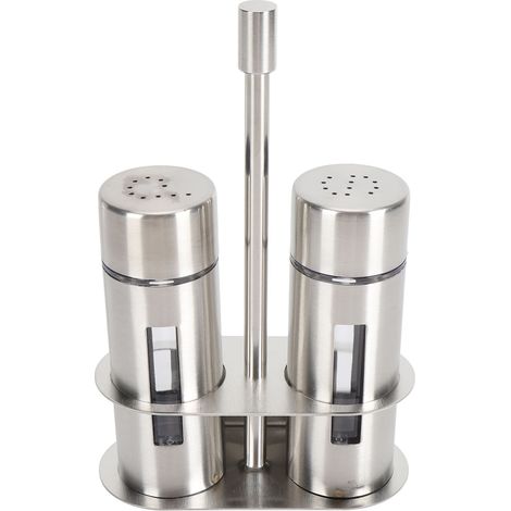 Salz- und Pfefferstreuer-Set aus Edelstahl 304, Gewürzflasche für Zucker und Gewürze mit Ständer, für Küche und Restaurant, 2-teilig. (1/5)