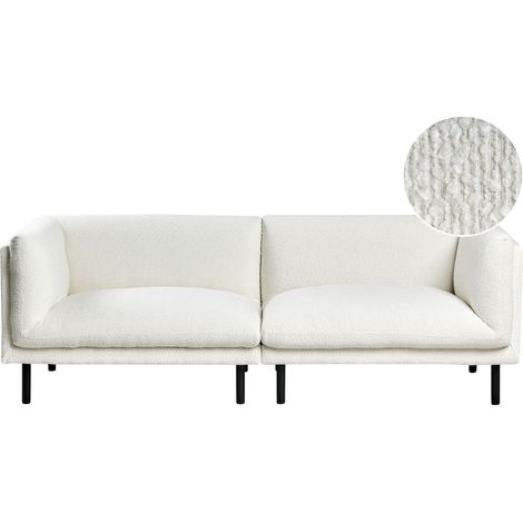Sofá 3 plazas tapizado bouclé patas de hierro muebles sala de estar blanco crema Vorgod