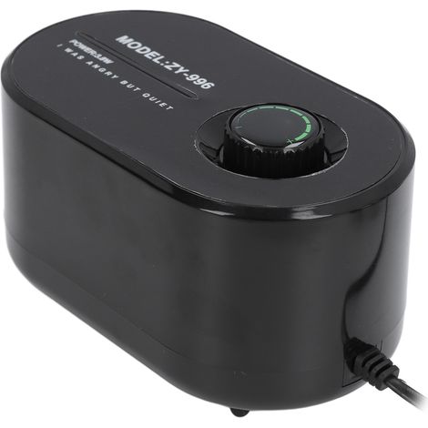 Pompe à air pour aquarium 3,8 W, réglable, facile à utiliser, ultra silencieuse, en caoutchouc ABS, pour aquarium, bassin et maison, prise UE 220 V, tuyau de 3 m avec 2 plaques d'aération grises. (1/5)