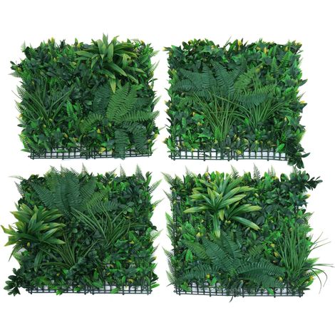 [NEUWERTIG] Wandpaneel HHG-589, Pflanzenwand Wanddeko Kunstpflanze, In-/Outdoor, 4x je 50x50cm = 1m², Pflanzen grün