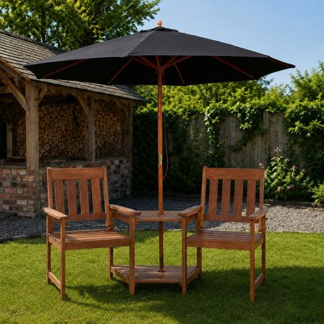 Rydal 2 Seater Wooden Love Seat & 2.7m Black Parasol Set (1/5)