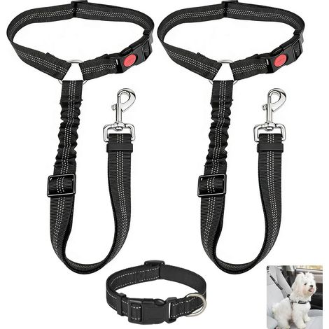 3 pièces Harnais de Sécurité pour Chien en Voiture avec Collier Réfléchissant Personnalisé, Sangle Réglable Robuste avec Fixation d’Appuie-tête et Clip Sécurisé pour Toutes Voitures (1/5)