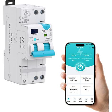 RCBO Intelligent Interrupteur Différentiel 1P+N WIFI Disjoncteur Fi Automatique Réarmable Type AC 6kA, Protection contre les surintensités et fuites Rail din 1-40A 30-100mA (1/5)