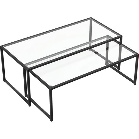 GagaLot de 2 tables basses gigognes tables de salon rectangulaires design en acier noir et plateaux en verre trempé (1/5)