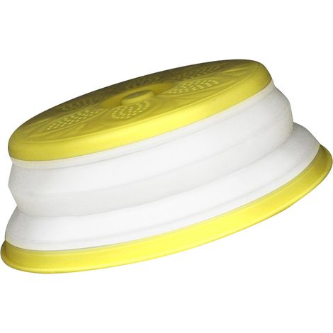 Staub- und spritzwassergeschützte Mikrowellenabdeckung, faltbar und mit einem Abtropfkorb ausgestattet, ideal für die heimische Küche (gelb). (1/5)