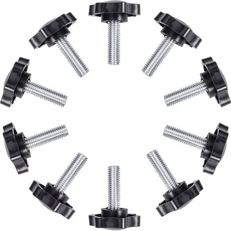 Vis à oreilles, Lot de 10 vis moletées filetées à tête étoile en plastique durable, boutons de poignée en fer, vis de serrage pour loquet de machines, M6x25mm (1/4)