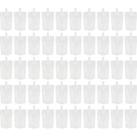 50 flasques transparentes pour boissons, pochettes à alcool sur pied, sacs à boissons portables en plastique (300 ml)-17.00X11.00X6.00CM (1/3)