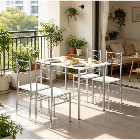 Esstisch mit 4 Stühlen 110x76x70 cm MDF Metall OKMYHOME (1/4)