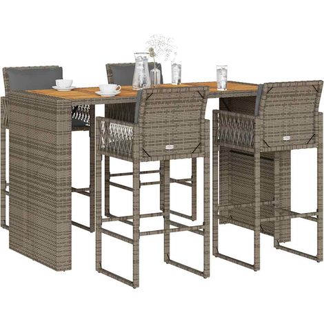 Ensemble de bar de jardin 5 pièces en résine tressée gris avec table et coussins - PANGIVO (1/5)