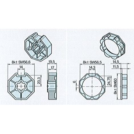 Adaptateur pour moteur standard - Diam moteur : 58 - Diamètre tube : 60 - Modele : Octo 60 - BECKER