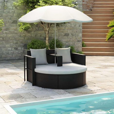 vidaXL Lit de jardin avec parasol Noir Résine tressée (1/5)