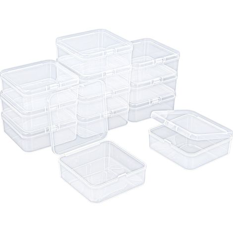 Lot de 12 mini boîtes de rangement carrées vides en plastique transparent avec couvercles à charnière pour petits objets et autres projets d'artisanat 95 x 95 x 35 mm (1/5)