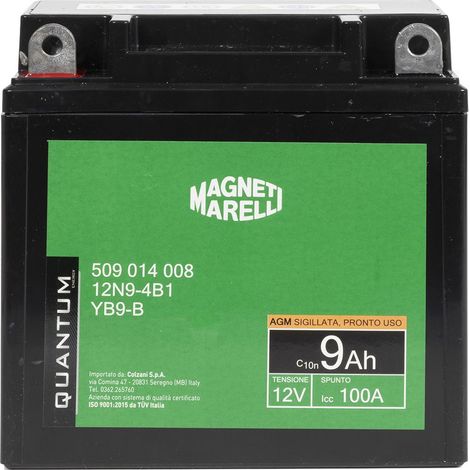 Magneti marelli batteria moto e scooter 9AH 12V 100A tecnologia AGM sigillata polo positivo sinistro (1/5)