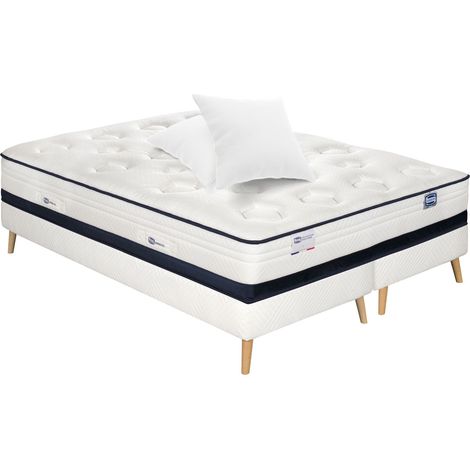 Ensemble INEDIT, matelas Hybride 160x200, ferme H27 + 2 sommiers + 2 oreillers (1/4)