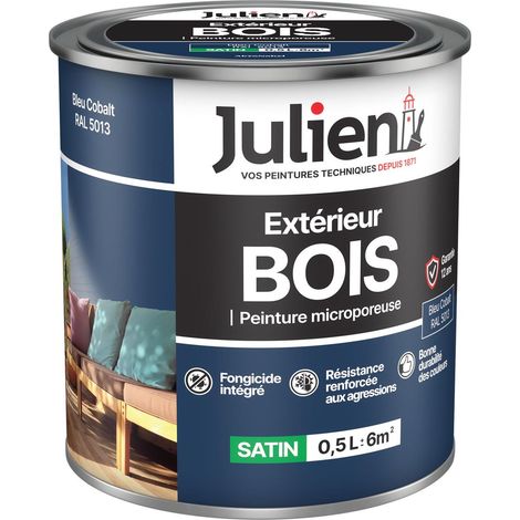Julien Peinture Bois Microporeux Extérieur Satin - Portes, fenêtres, portails, mobilier de jardin - Bleu Cobalt 0,5 L