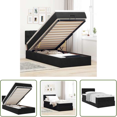 vidaXL Ottoman-Bett mit Matratze Schwarz 90x200 cm Samt (1/5)
