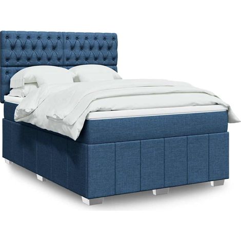 Boxspringbett mit Matratze Blau 140x190 cm Stoff