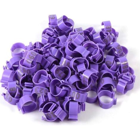 100 pezzi/sacchetto 8 mm 001-100 anelli di plastica numerati a forma di zampa di pollo, anatra o oca (viola)