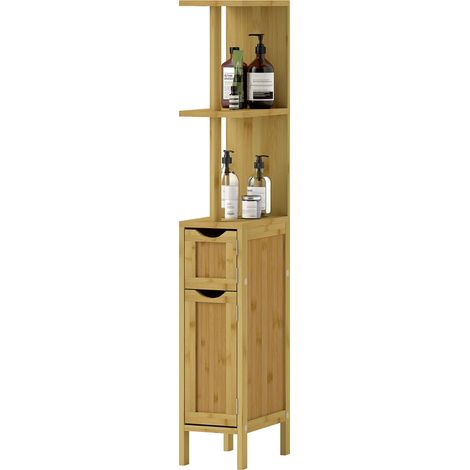 Columna de baño alta 18 x 30 x 120 cm almacenamiento optimizado ahorra espacio diseño sobrio escandinavo de bambú madera natural 210002016 (1/5)
