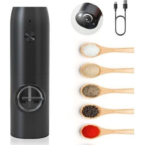 Moulin à Poivre électrique Rechargeable, Moulins Sel Poivre Automatique avec Lumière LED Blanche, Grossièreté Réglable, Opération à Une Main, Idéal pour Cuisine, Restaurant, BBQ, Camping (1/5)