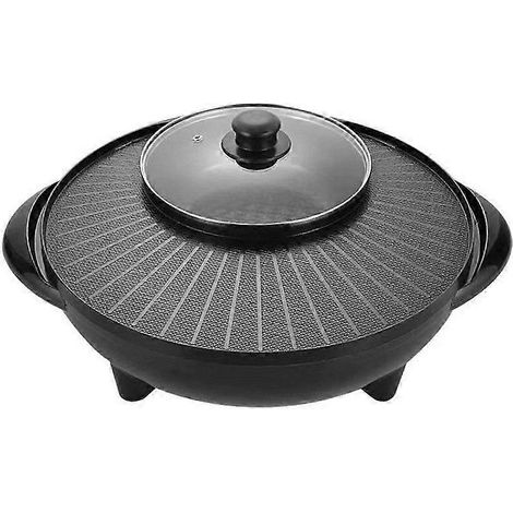 Gril électrique et fondue 2 en 1, ustensile de cuisine portable rond et multifonctionnel, barbecue coréen pour la famille, idéal pour les pique-niques en intérieur, le camping et les activités de plei (1/4)