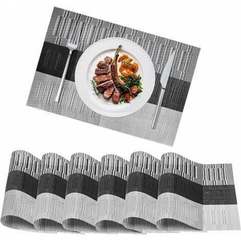 Set of 6 Grey PVC Placemats, Washable Heat Resistant Non-Slip Table Mats Decoration, Easy to Clean and Store, for Home Kitchen Restaurant Wedding (1/5)
