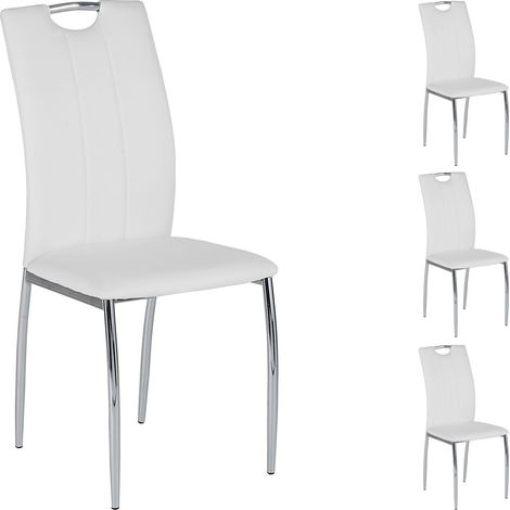Idimex – Lot de 4 chaises APOLLO en synthétique blanc – Rembourrage confortable – Piètement en métal chromé – Hauteur d'assise 47 cm