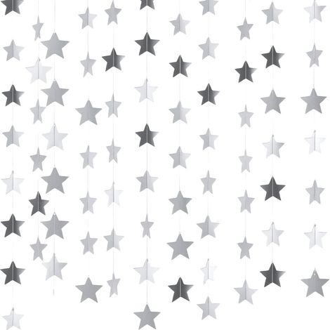 Guirlande Étoile - 4 Pièces - Papier Pailleté Argent - Décoration Suspendue Réfléchissante - Fête Noël Mariage - 4 Mètres (1/5)